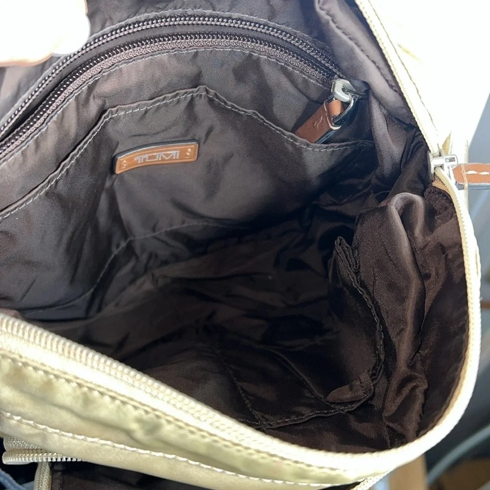 Tumi Voyager Khaki Nylon Brown Leather Trim Crossbody Bag